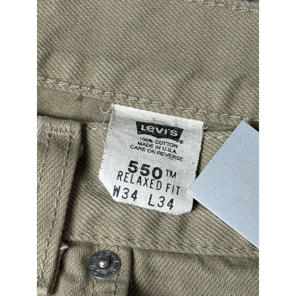 Vintage Levis 550 Jeans Mens 33x34 Khaki Straight Denim Made USA Cotton Levi’s